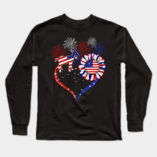 American Flag Goat And Sunflower Happy Independence Day Long Sleeve T-Shirt